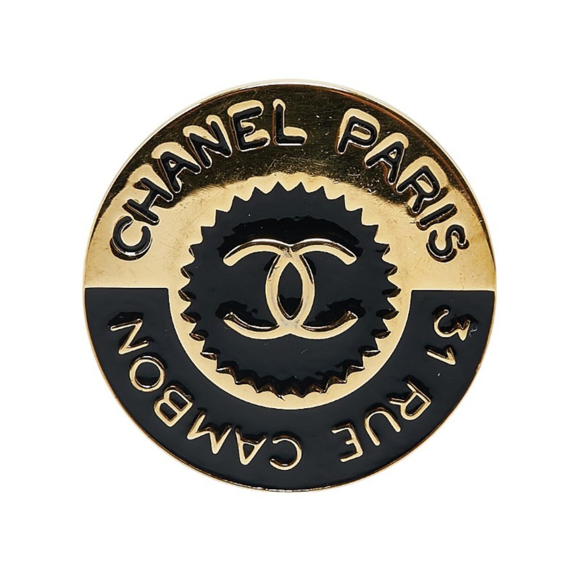 CHANEL 31 RUE CAMBON Brooch Gold Black Plated Women's