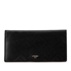 FENDI Shadow Long Wallet 7M0355 Black Red Leather Women's