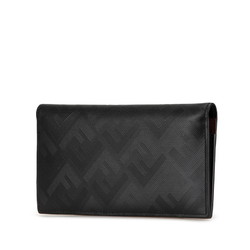 FENDI Shadow Long Wallet 7M0355 Black Red Leather Women's