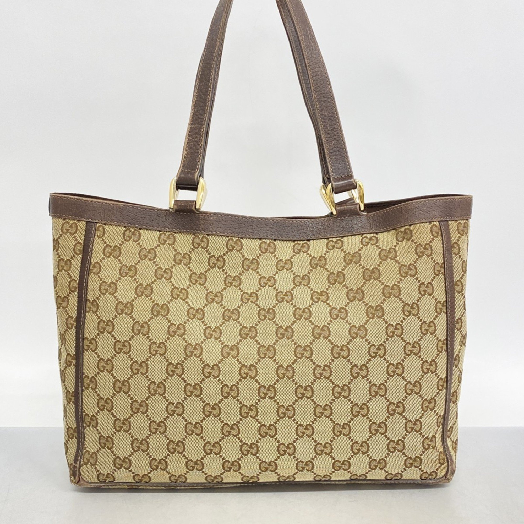 Gucci Tote Bag GG Canvas Abby 146247 Leather Brown Women's