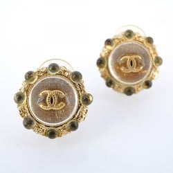 Chanel Earrings Coco Mark Stone GP Plated Champagne Gold Clear Ladies