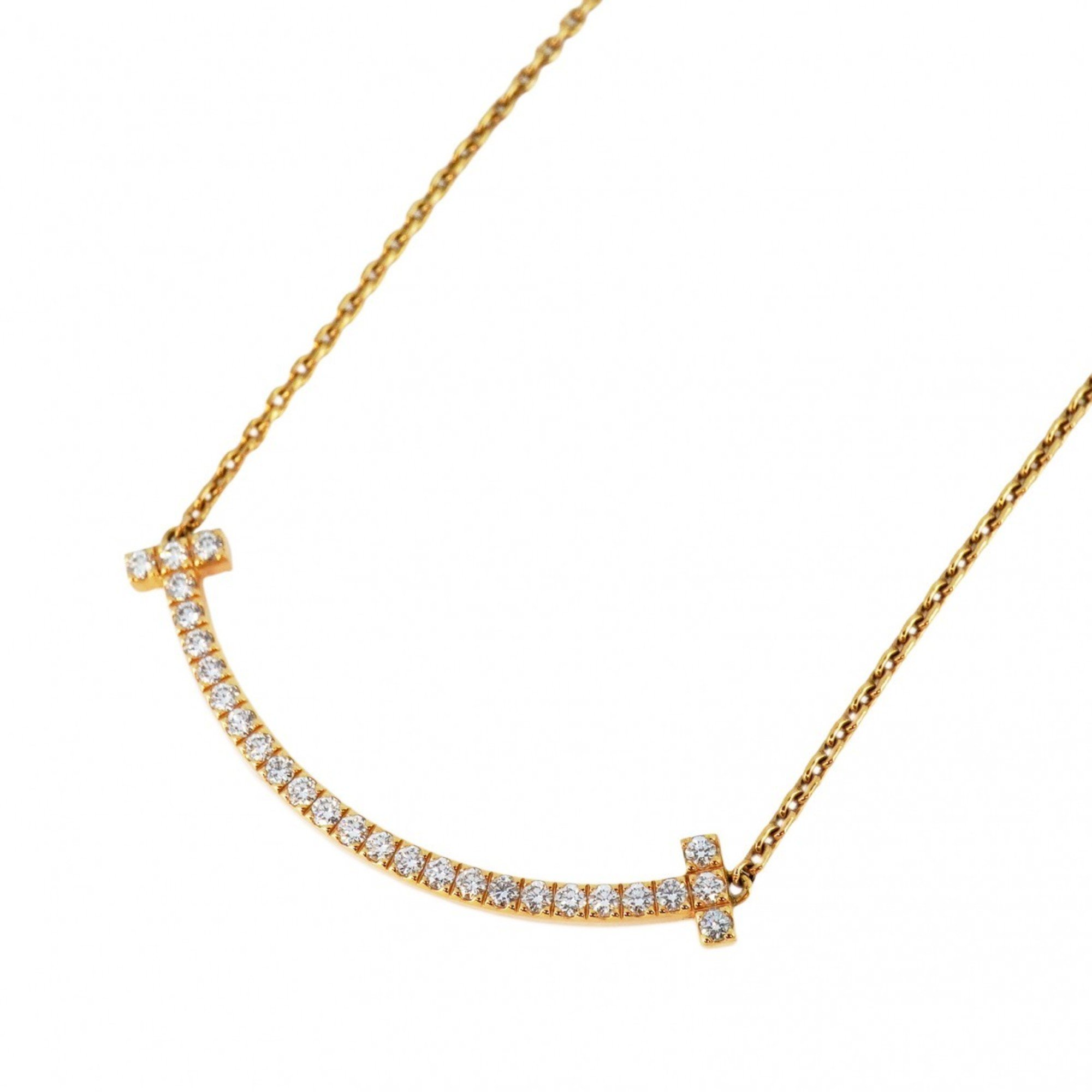 Tiffany Necklace T Medium Smile Diamond K18YG Yellow Gold Ladies