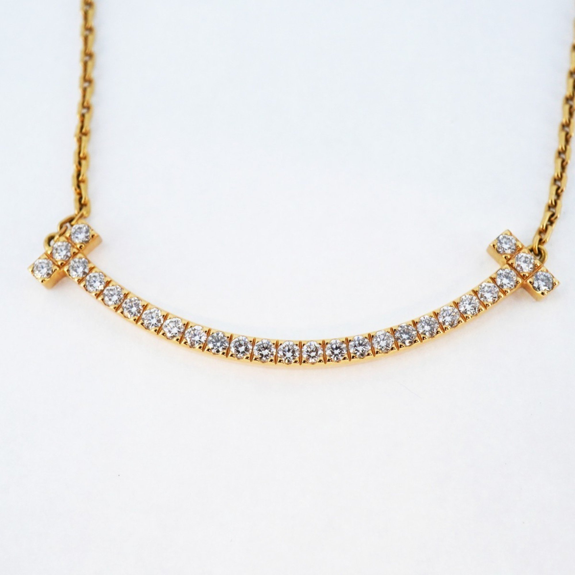 Tiffany Necklace T Medium Smile Diamond K18YG Yellow Gold Ladies