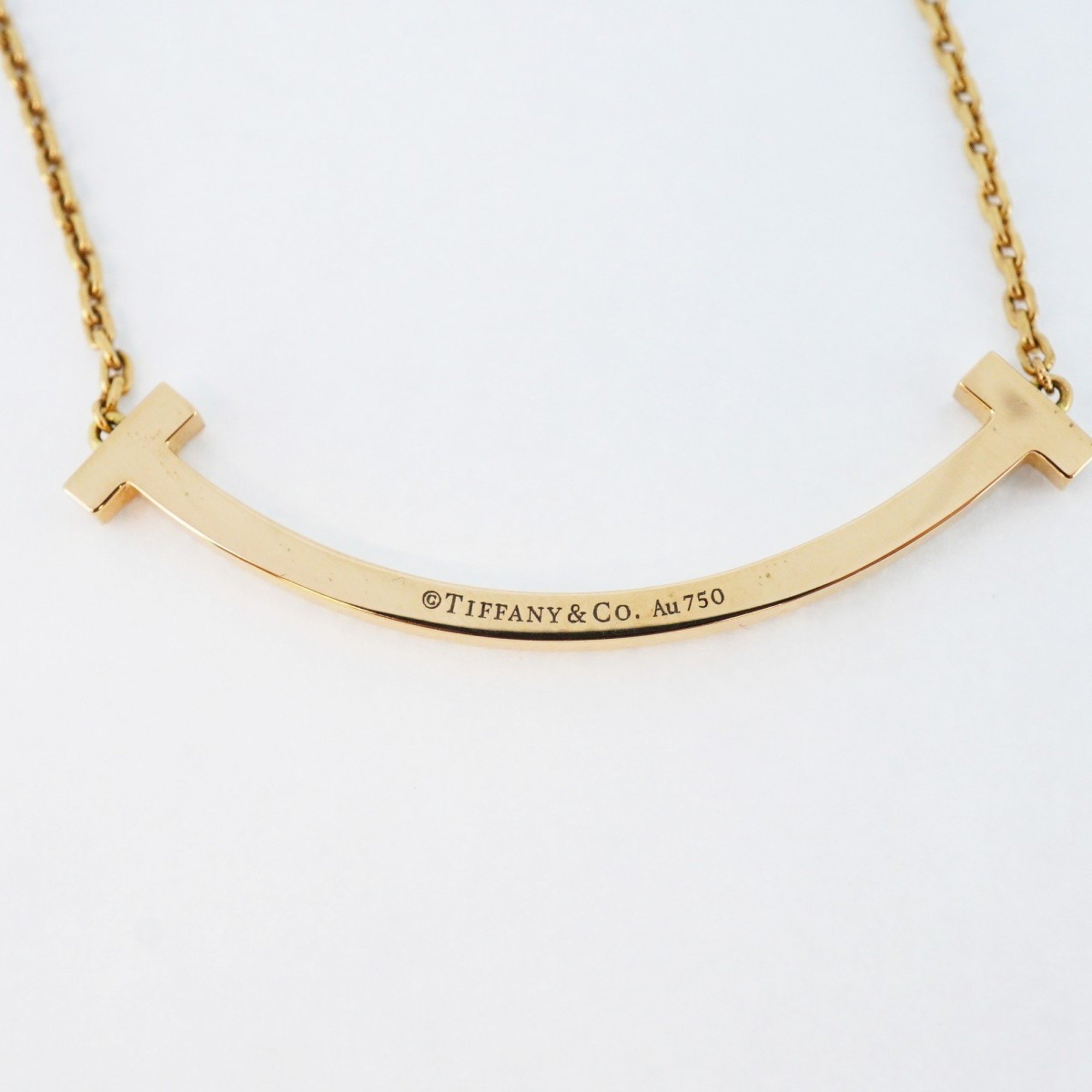 Tiffany Necklace T Medium Smile Diamond K18YG Yellow Gold Ladies