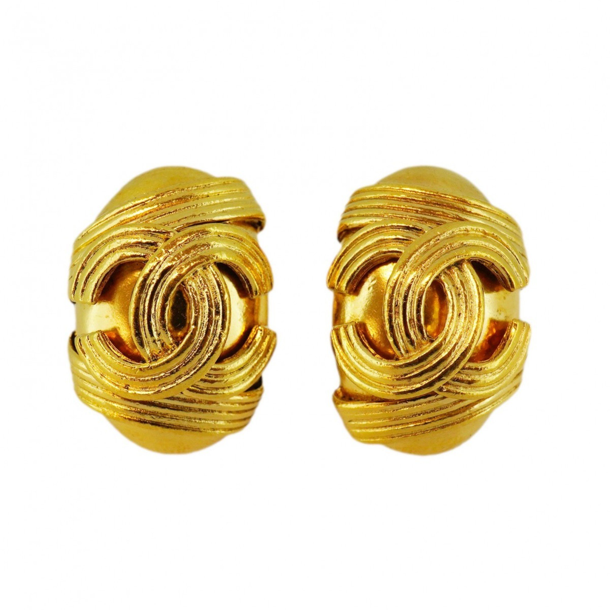 Chanel Earrings Coco Mark Oval GP Plated Gold Ladies