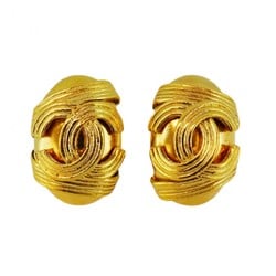 Chanel Earrings Coco Mark Oval GP Plated Gold Ladies