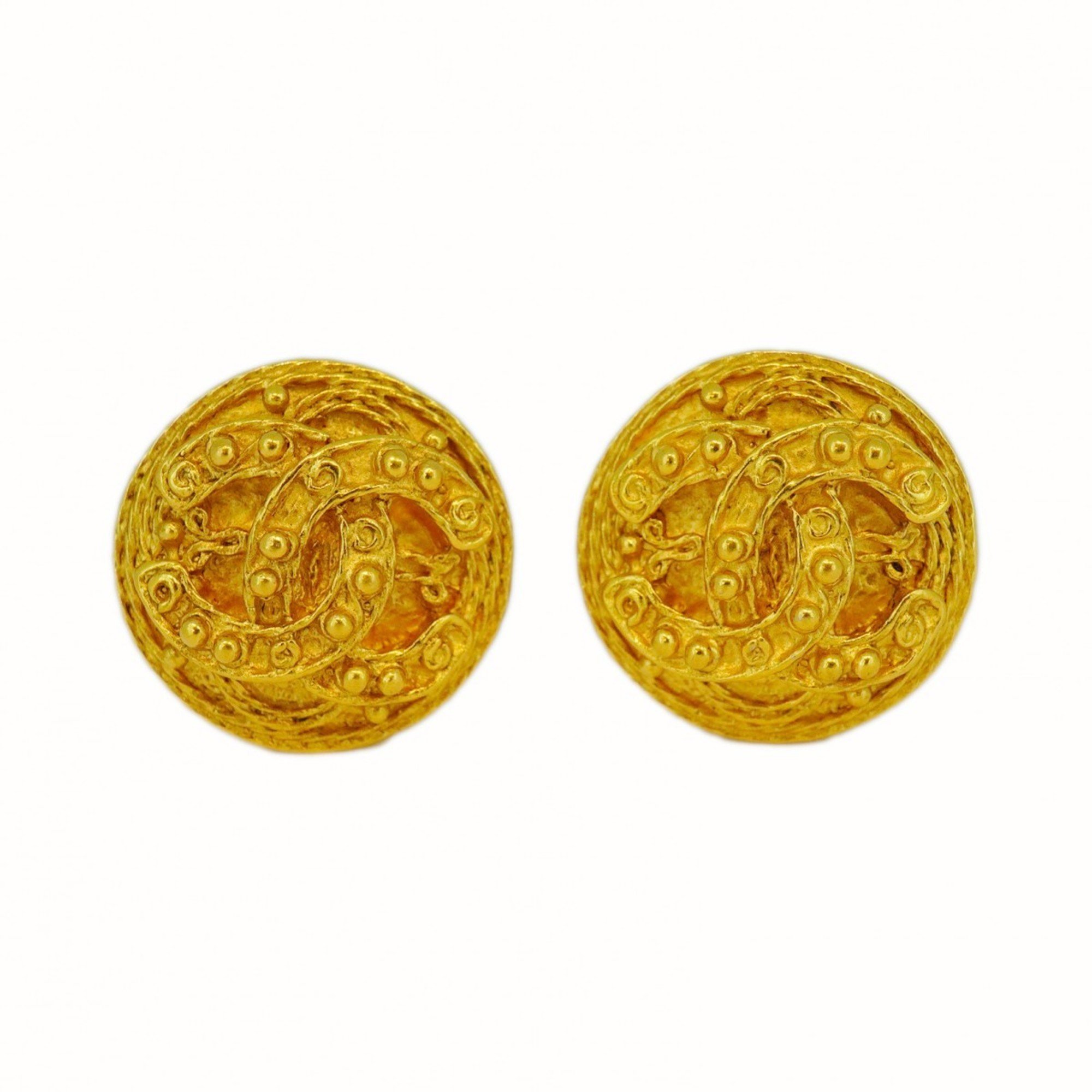 Chanel Earrings Coco Mark Circle GP Plated Gold Ladies