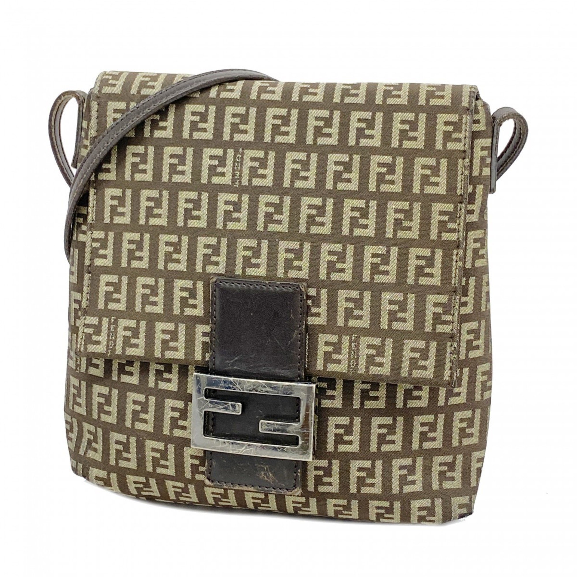 Fendi Zucchino Shoulder Bag Nylon Canvas Brown Women's