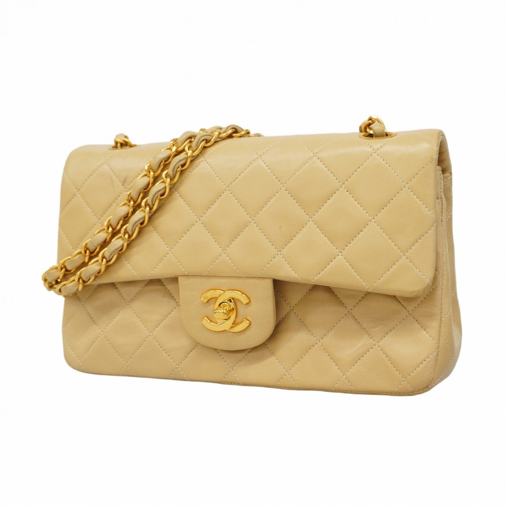 Chanel Shoulder Bag Matelasse Lambskin Beige Women's