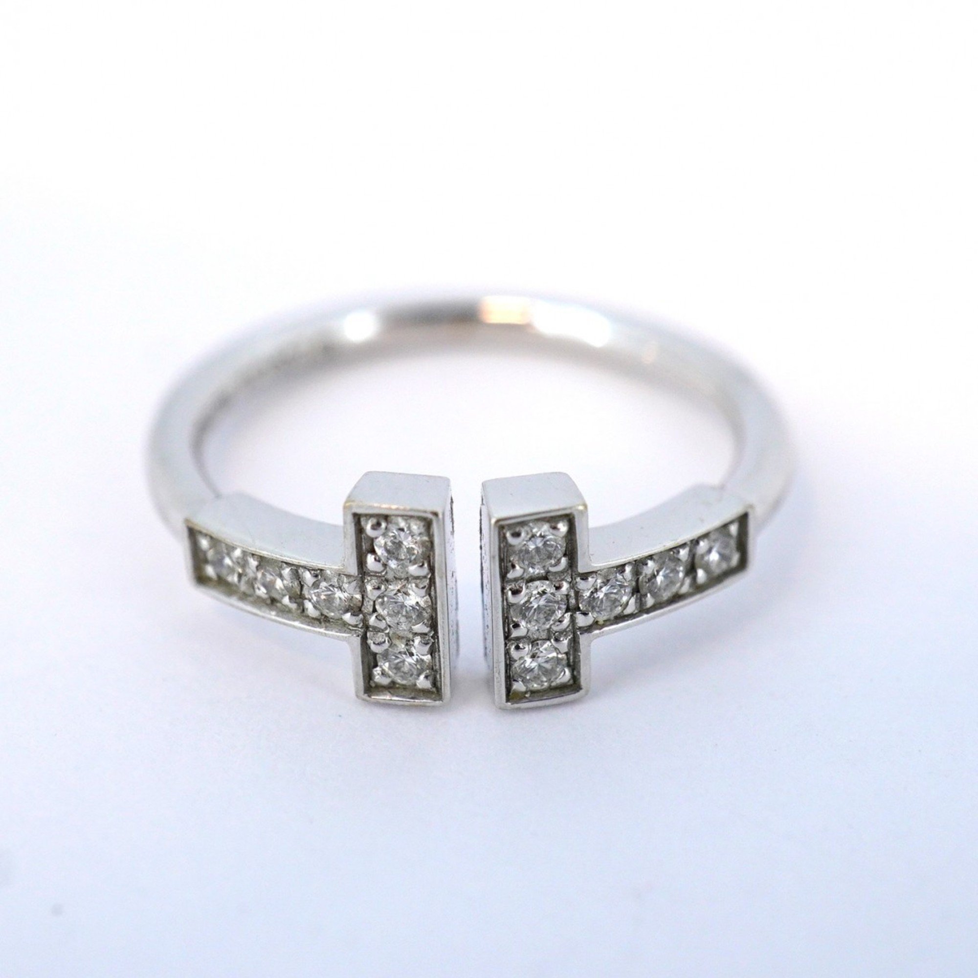 Tiffany Ring T Wire Diamond K18WG White Gold Size 6 Ladies