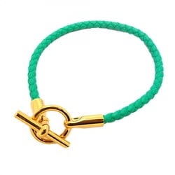 Hermes Bracelet Grennan GP Plated Leather Gold Green Ladies