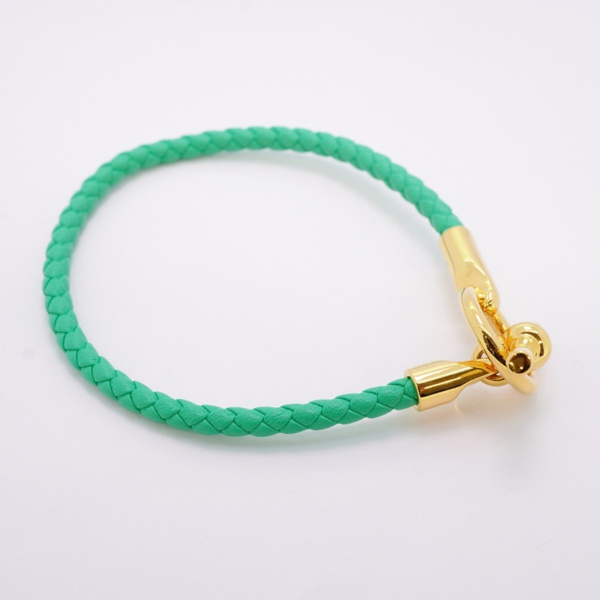 Hermes Bracelet Grennan GP Plated Leather Gold Green Ladies