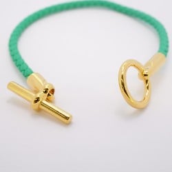 Hermes Bracelet Grennan GP Plated Leather Gold Green Ladies