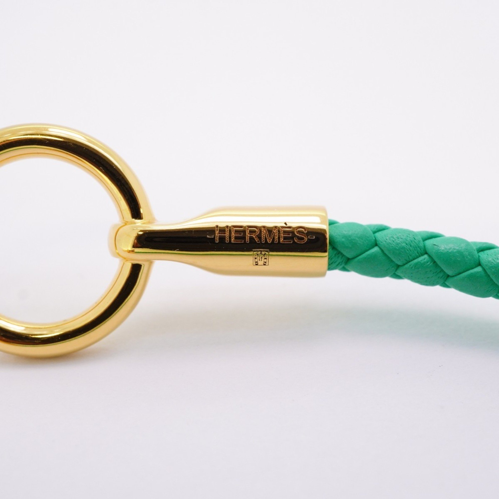 Hermes Bracelet Grennan GP Plated Leather Gold Green Ladies