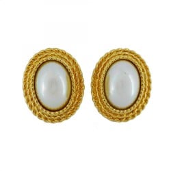 Christian Dior Earrings Oval Fake Pearl GP Plated Gold for Women