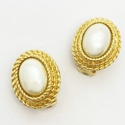 Christian Dior Earrings Oval Fake Pearl GP Plated Gold for Women