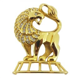 Christian Dior Brooch Lion Motif Rhinestone GP Plated Gold Ladies