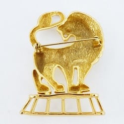 Christian Dior Brooch Lion Motif Rhinestone GP Plated Gold Ladies