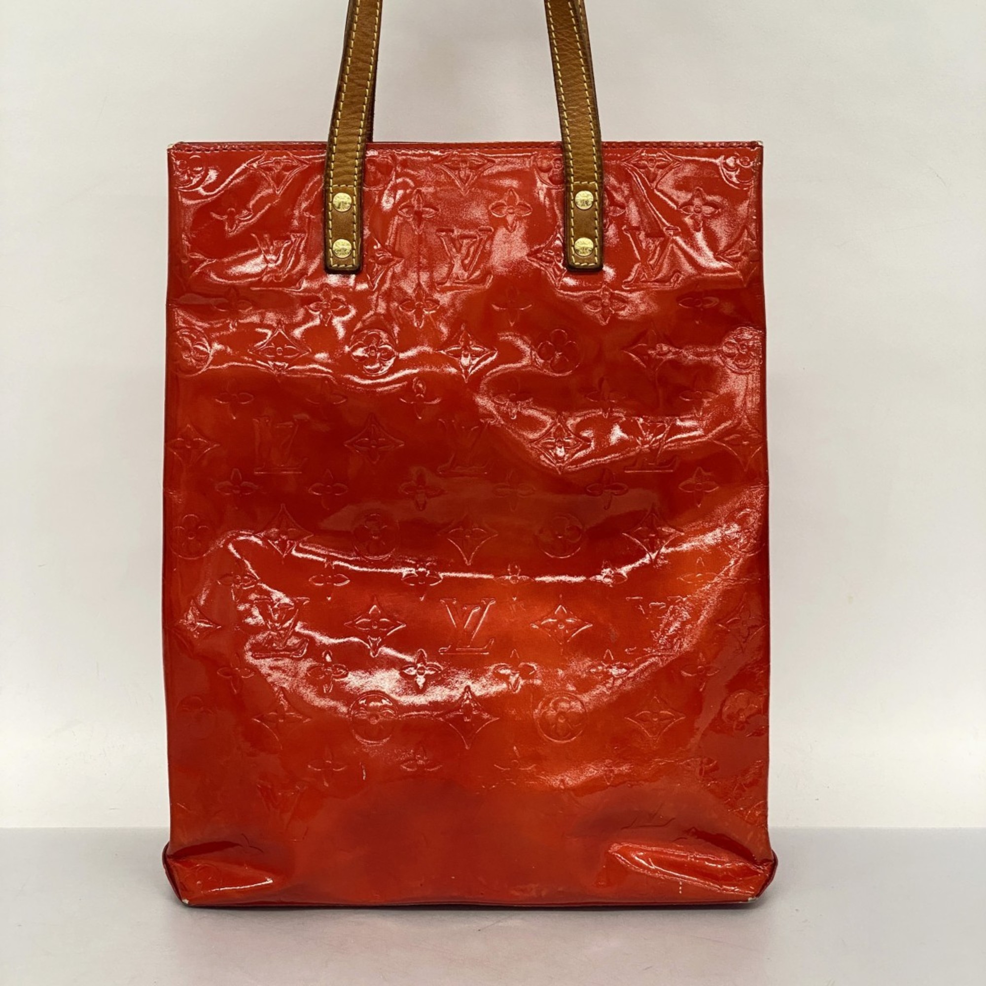 Louis Vuitton Tote Bag Vernis Reed MM M91086 Rouge Ladies