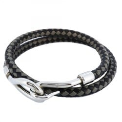 Hermes Bracelet Jumbo Hook Metal Leather Silver Black Grey Ladies