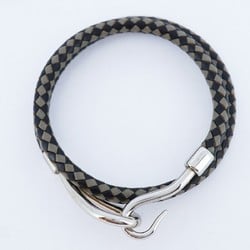 Hermes Bracelet Jumbo Hook Metal Leather Silver Black Grey Ladies