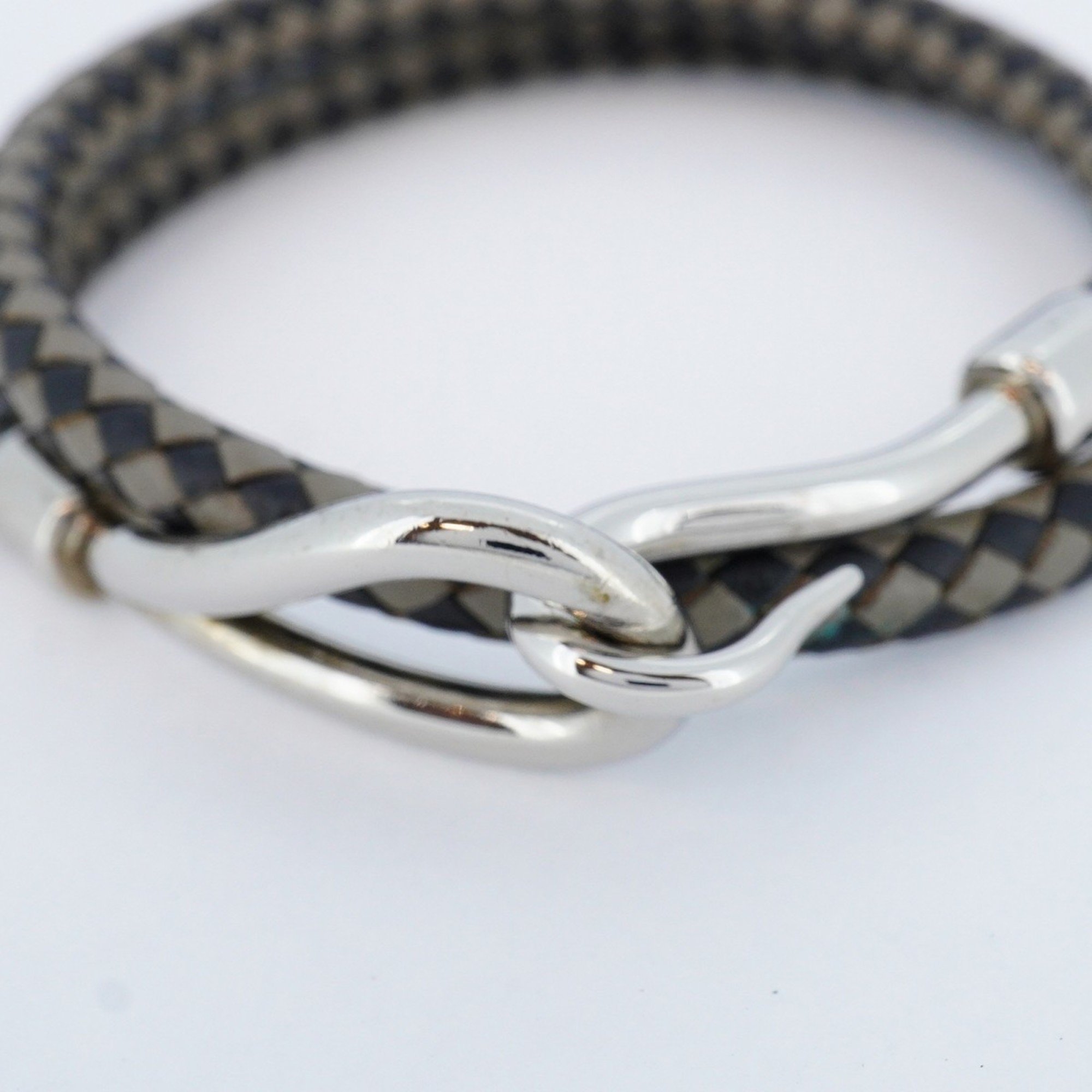 Hermes Bracelet Jumbo Hook Metal Leather Silver Black Grey Ladies