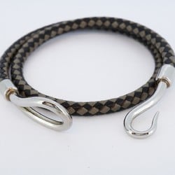 Hermes Bracelet Jumbo Hook Metal Leather Silver Black Grey Ladies