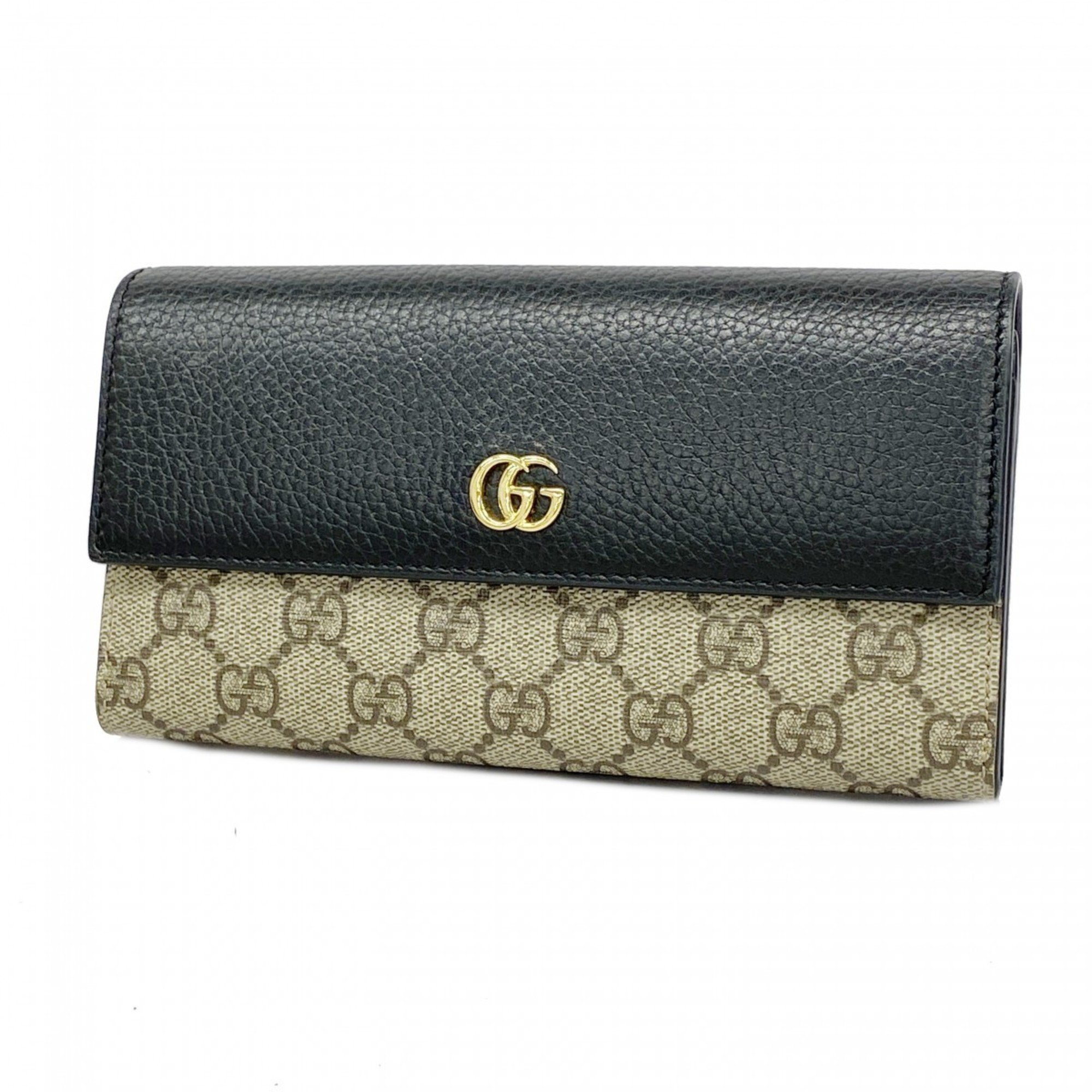 Gucci Long Wallet GG Marmont Supreme 456116 Leather Brown Black Women's