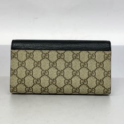 Gucci Long Wallet GG Marmont Supreme 456116 Leather Brown Black Women's