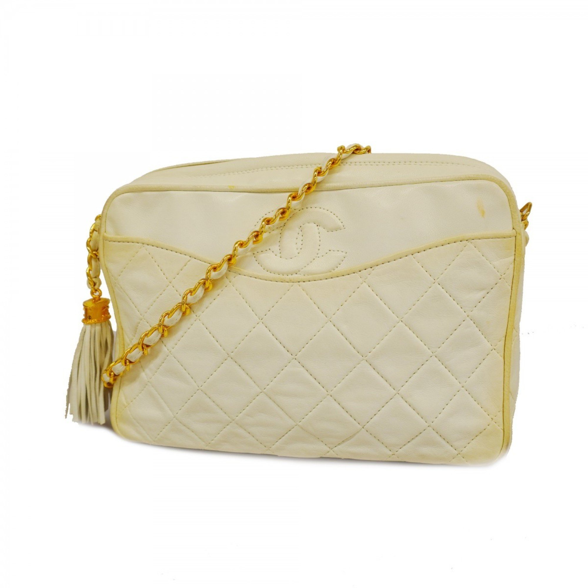 Chanel Shoulder Bag Matelasse Lambskin White Women's