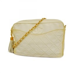 Chanel Shoulder Bag Matelasse Lambskin White Women's