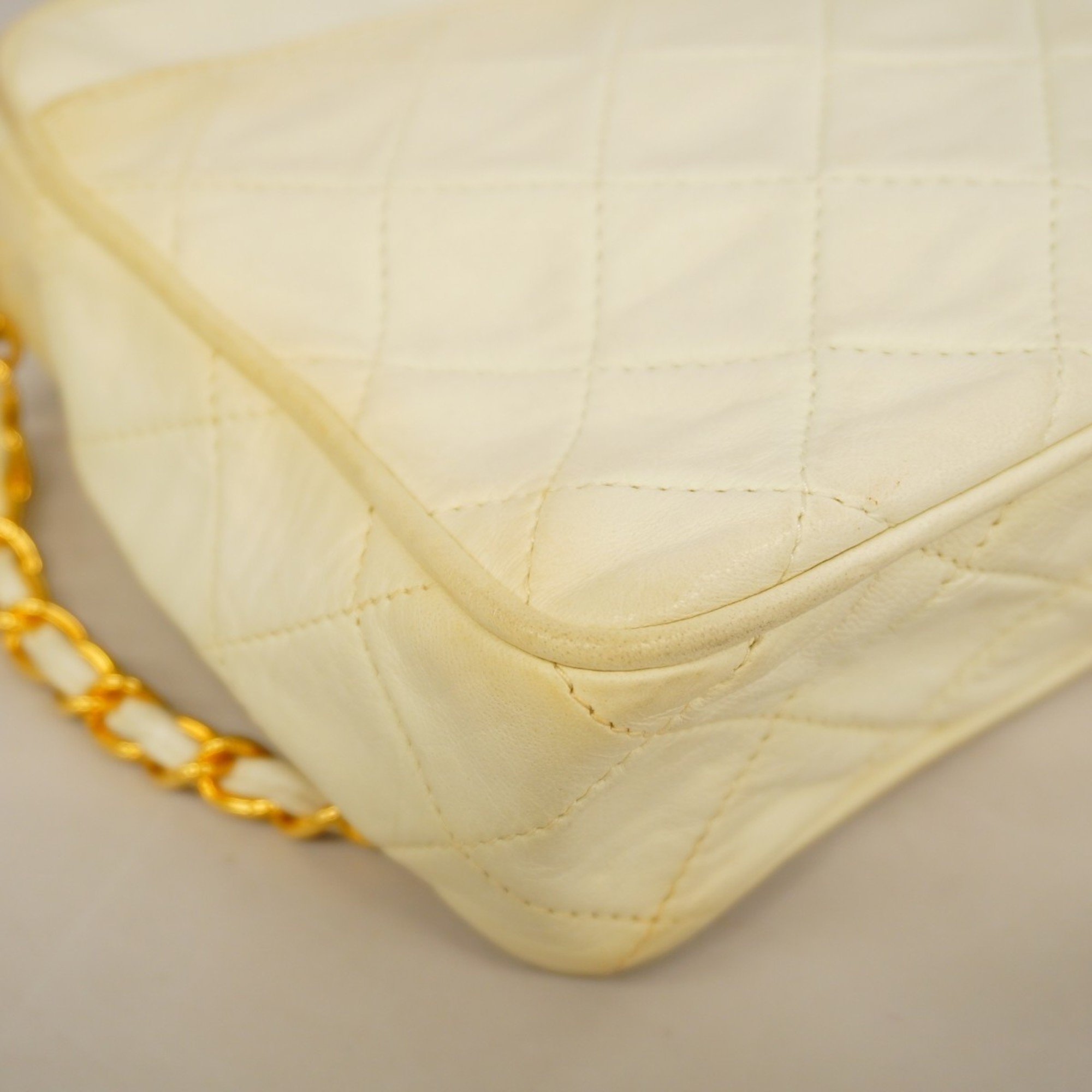 Chanel Shoulder Bag Matelasse Lambskin White Women's