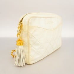 Chanel Shoulder Bag Matelasse Lambskin White Women's