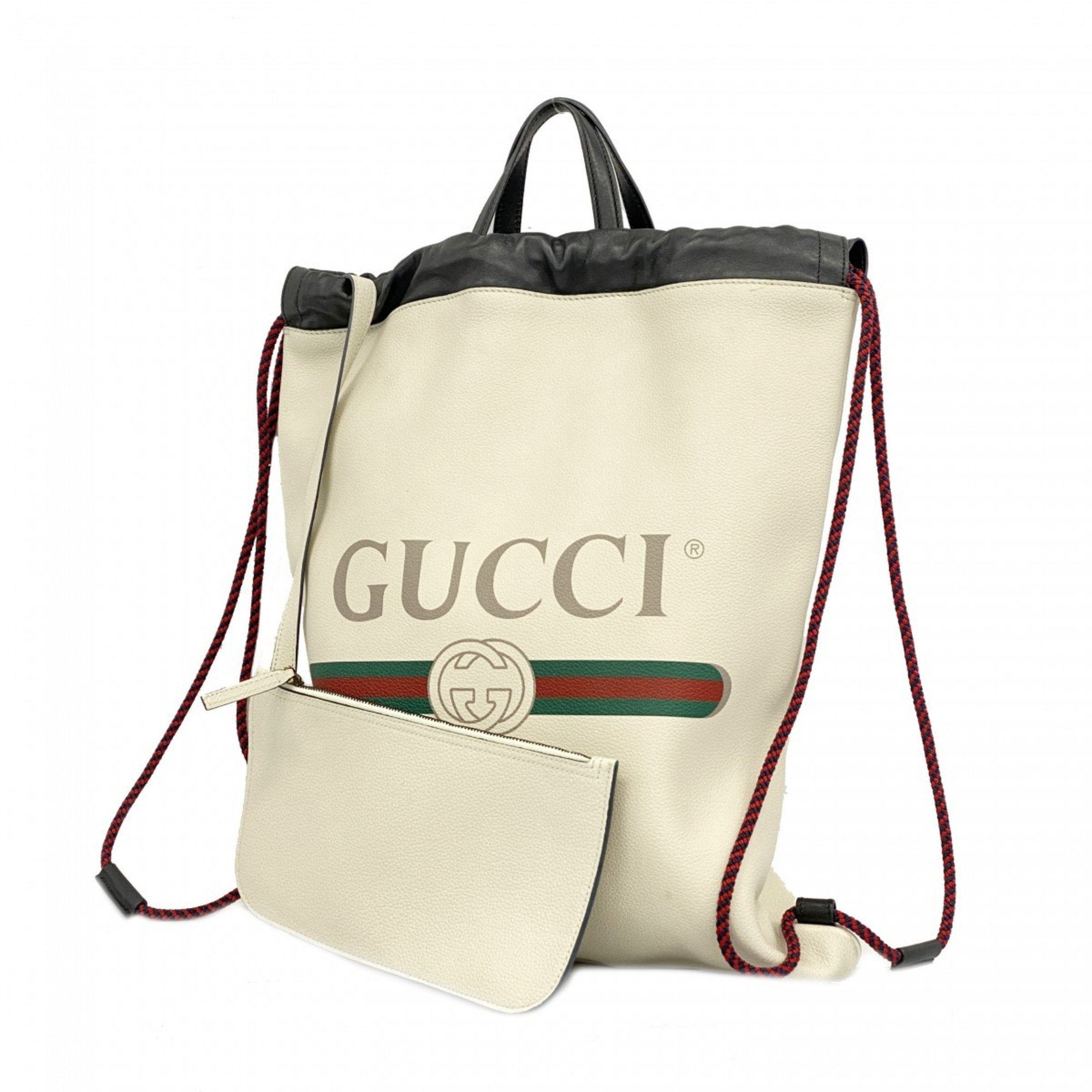 Gucci Backpack/Daypack 516639 Leather White Black Red Men's