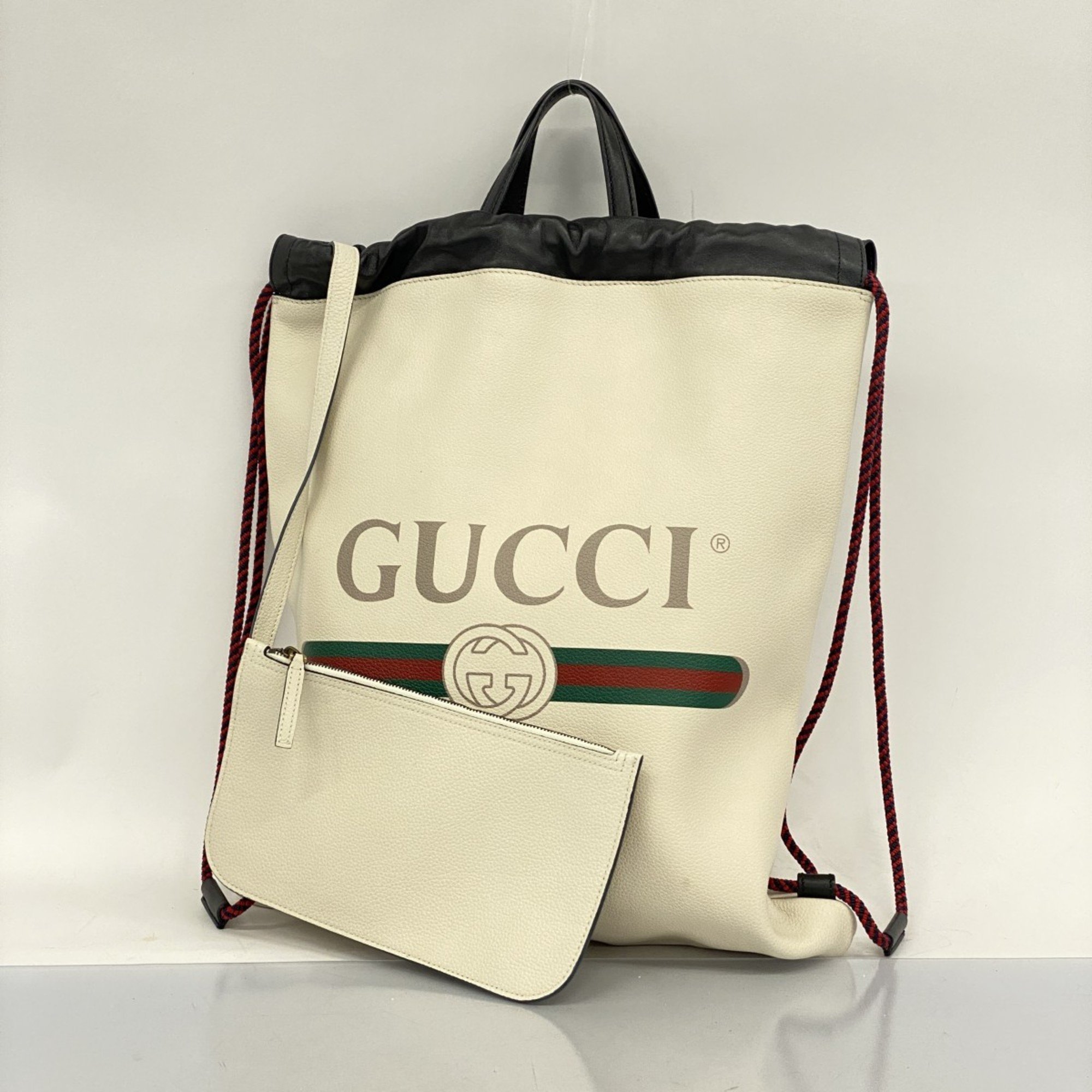 Gucci Backpack/Daypack 516639 Leather White Black Red Men's