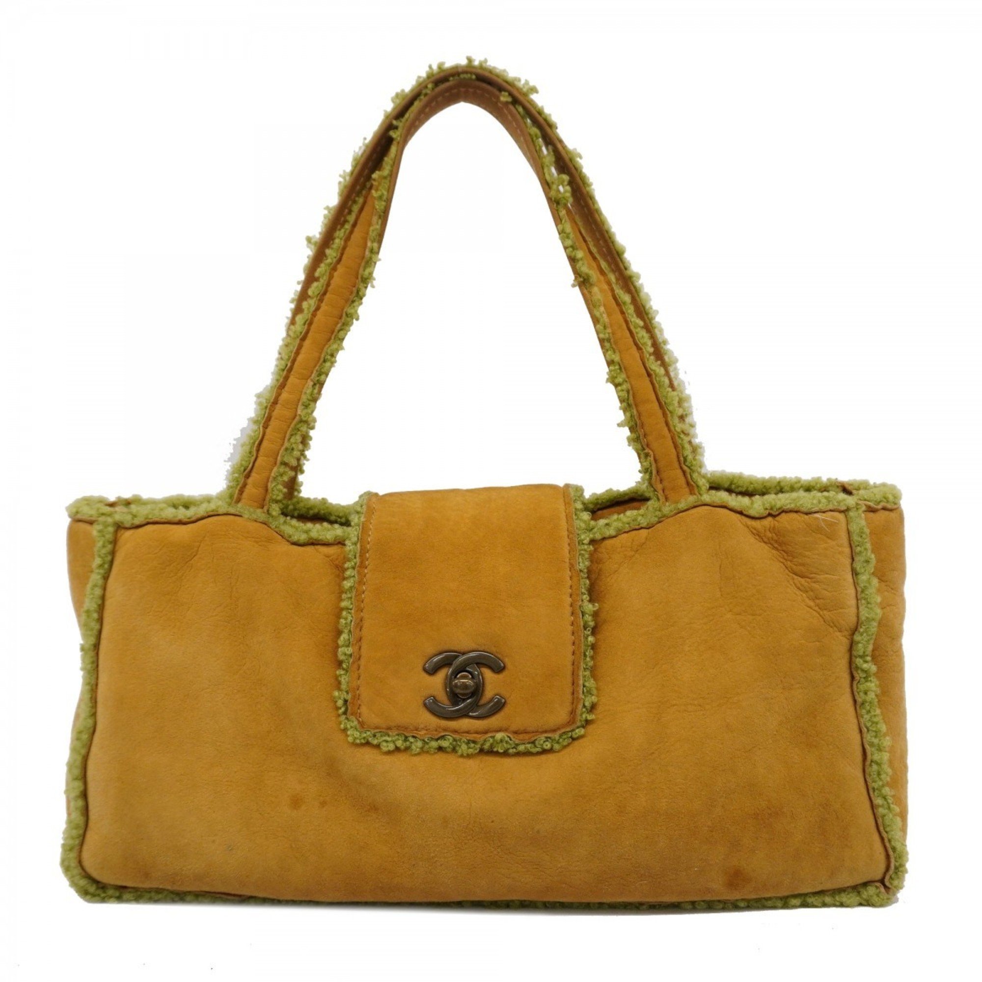 Chanel handbag, mouton, beige, green, ladies