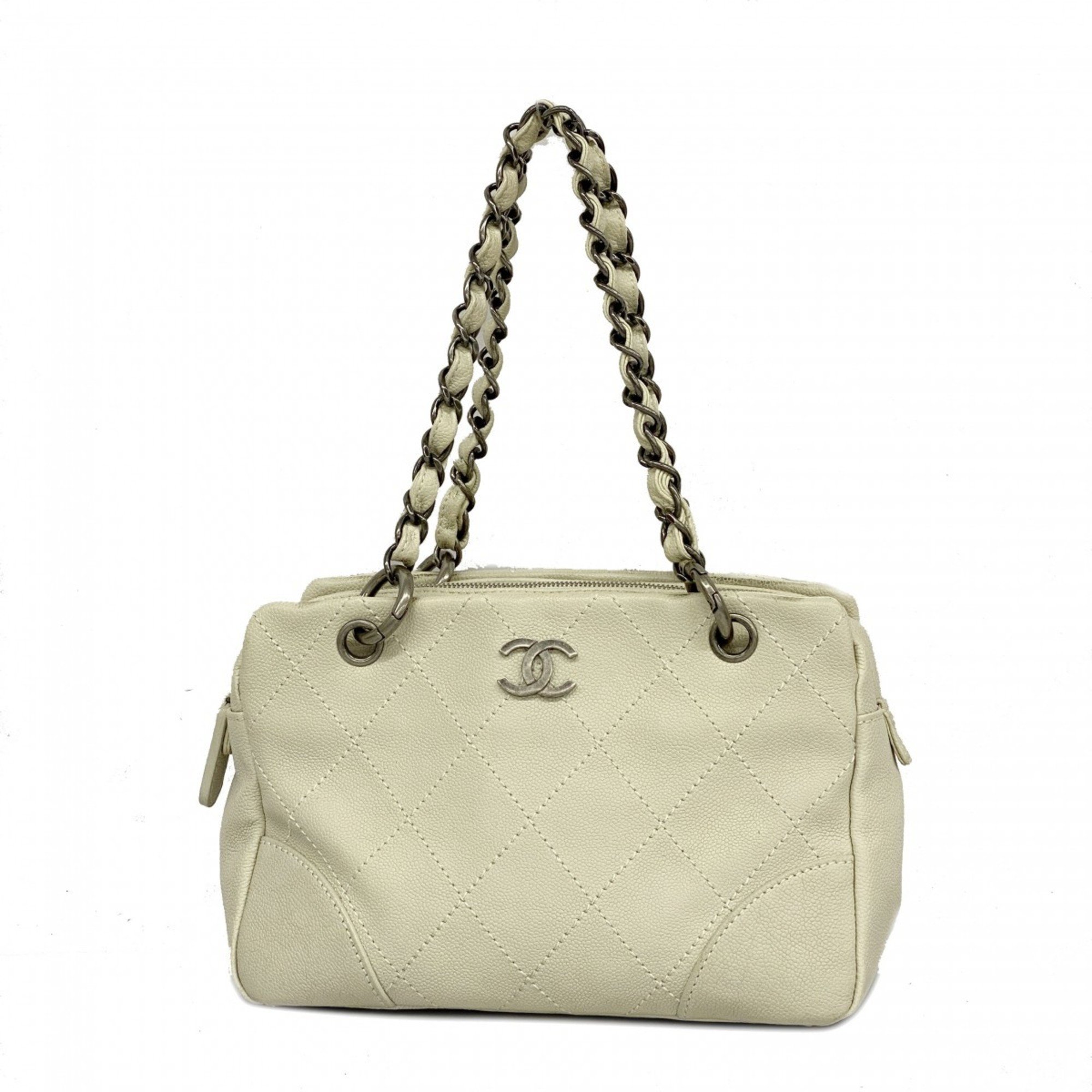 CHANEL Tote Bag Wild Stitch Caviar Skin White Women's