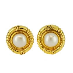 Chanel Earrings Coco Mark Circle Fake Pearl GP Plated Gold Ladies