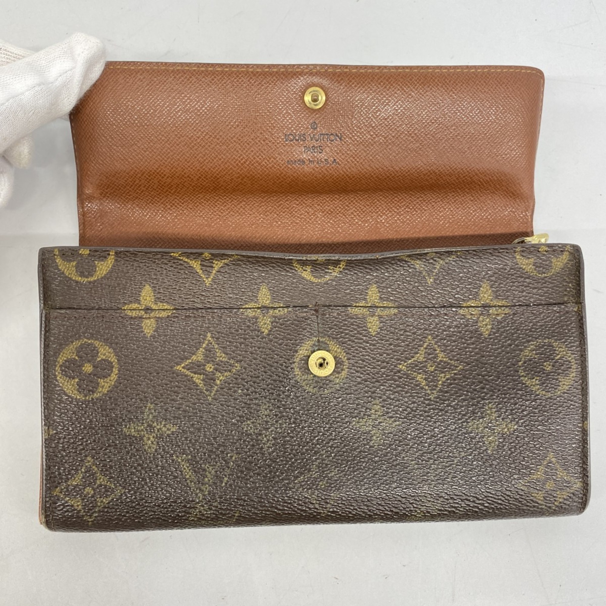 Louis Vuitton Long Wallet Monogram Porto Monnaie Credit M61725 Brown Ladies