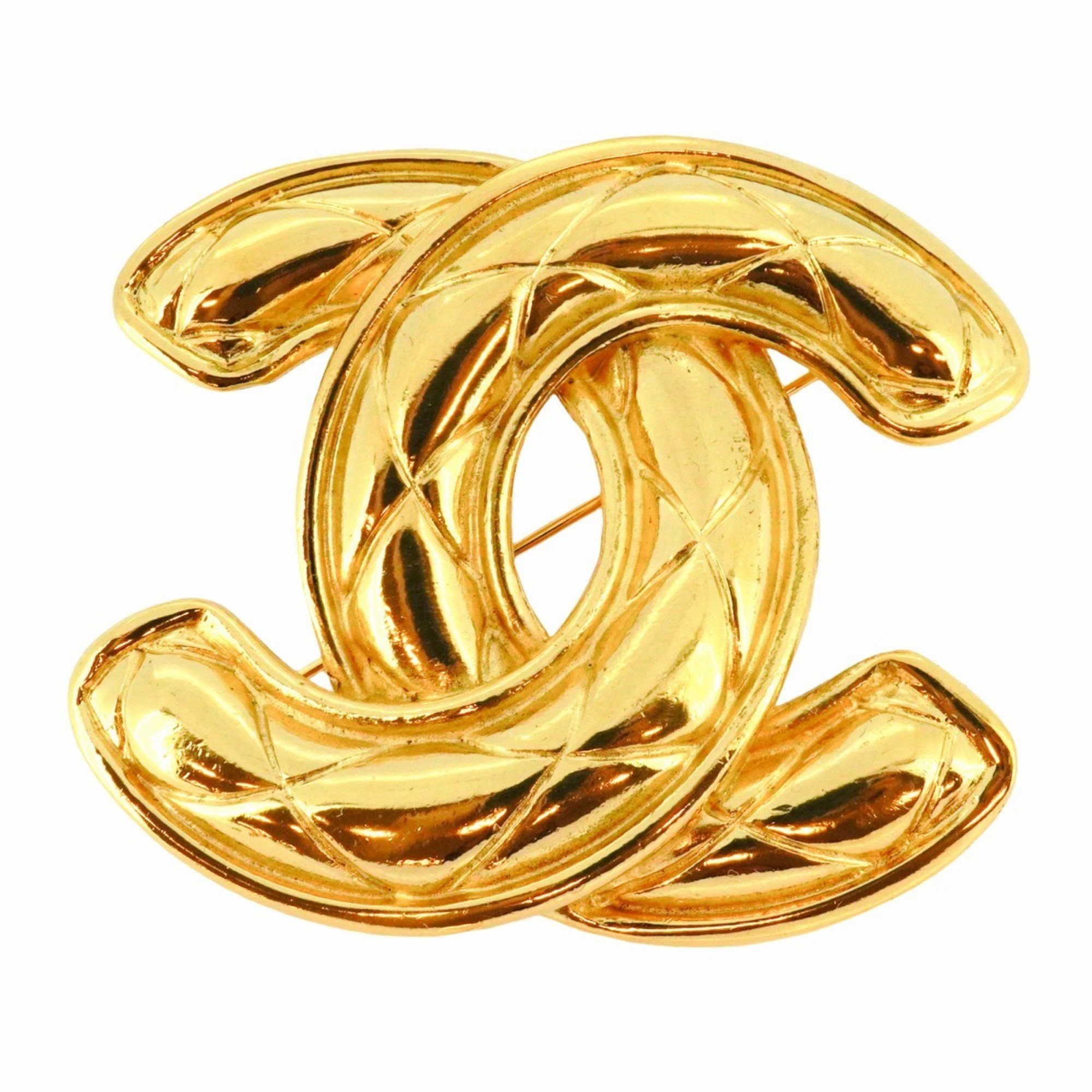 Chanel Brooch Coco Mark Matelasse GP Plated Gold Ladies