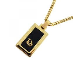 Christian Dior Necklace Plate GP Plated Gold Black Ladies