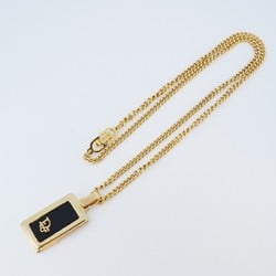 Christian Dior Necklace Plate GP Plated Gold Black Ladies