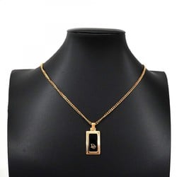 Christian Dior Necklace Plate GP Plated Gold Black Ladies