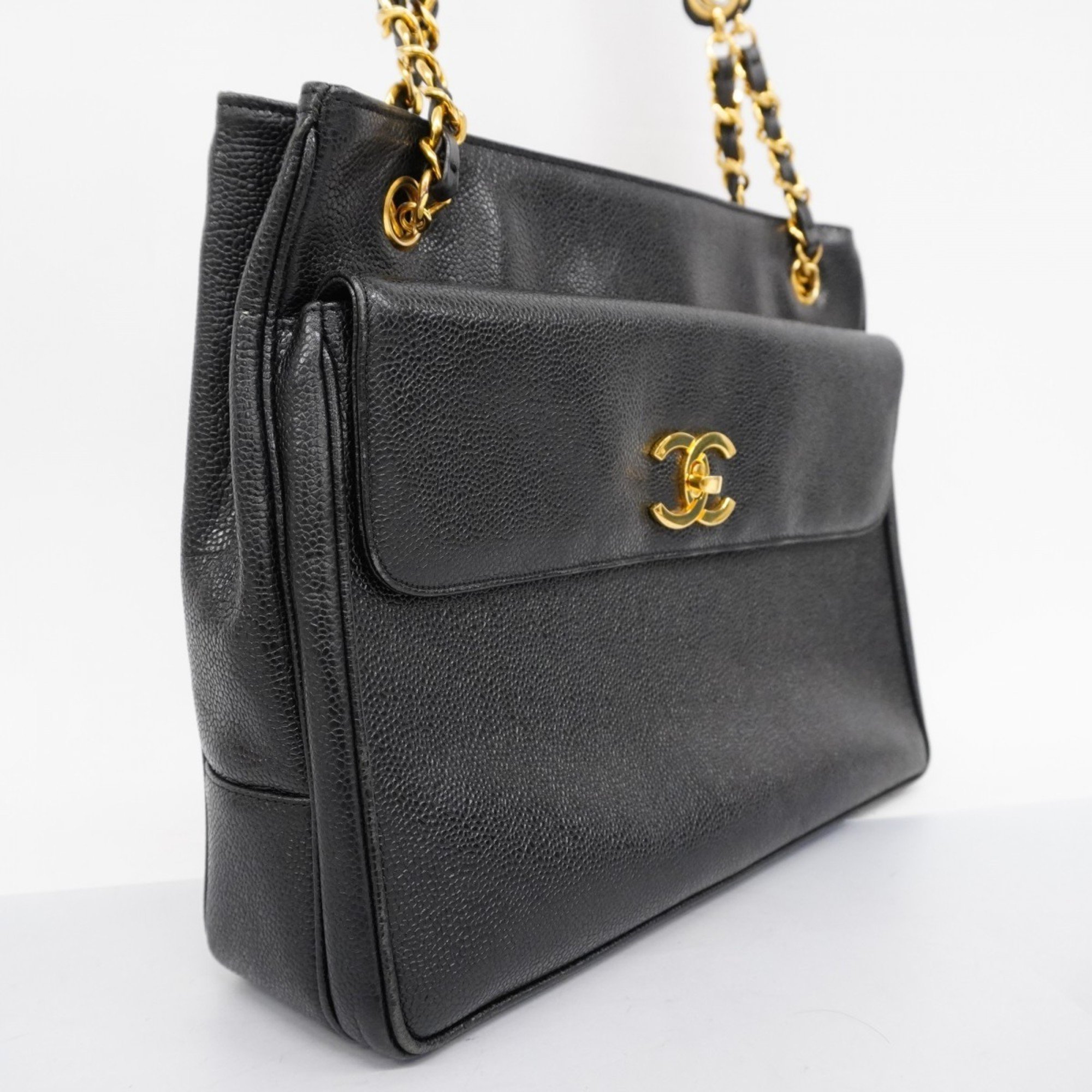 Chanel Shoulder Bag Caviar Skin Black Women's