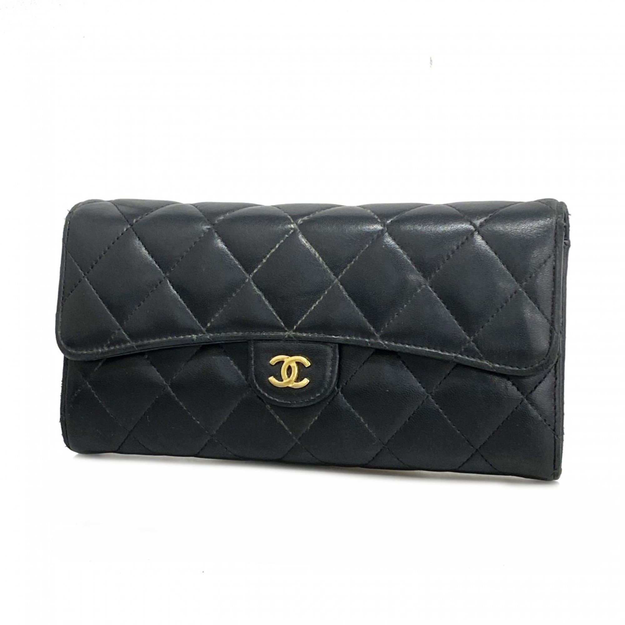 Chanel Long Wallet Matelasse Lambskin Black Women's