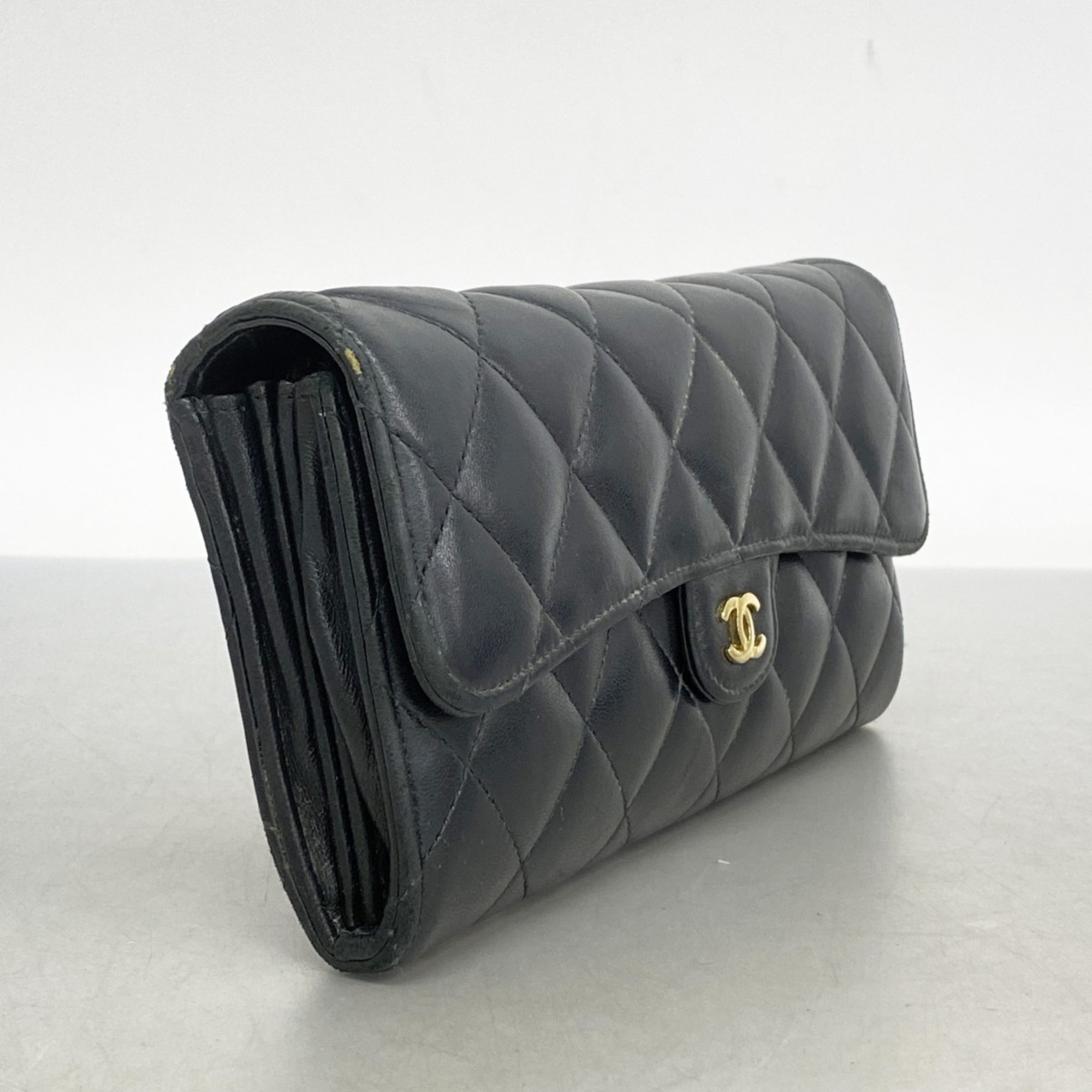 Chanel Long Wallet Matelasse Lambskin Black Women's