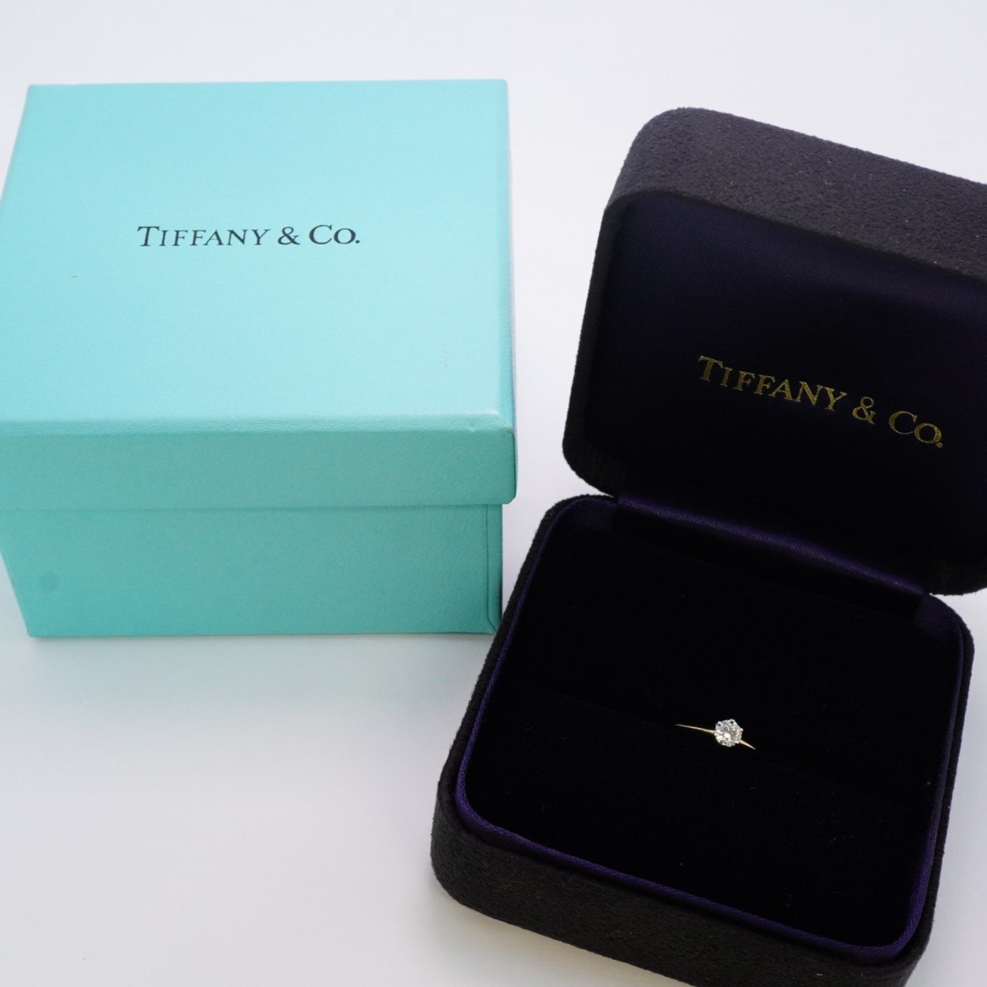 Tiffany ring solitaire 1PD diamond K18YG yellow gold Pt950 platinum 0.22ct size 4.5 ladies