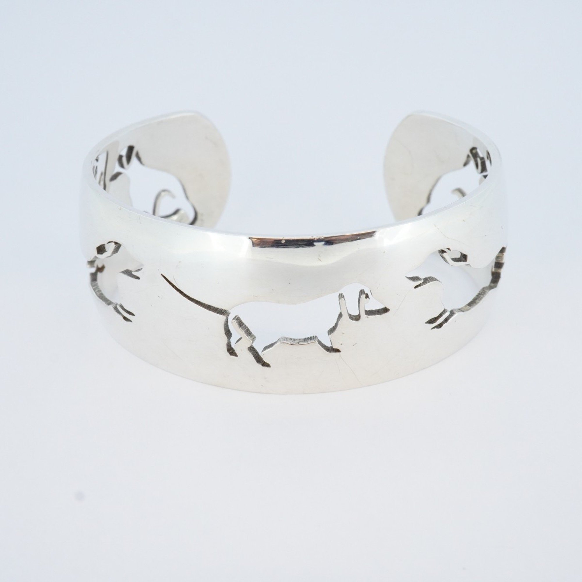 Hermes Bangle Dog Motif Metal Silver Men's Women's