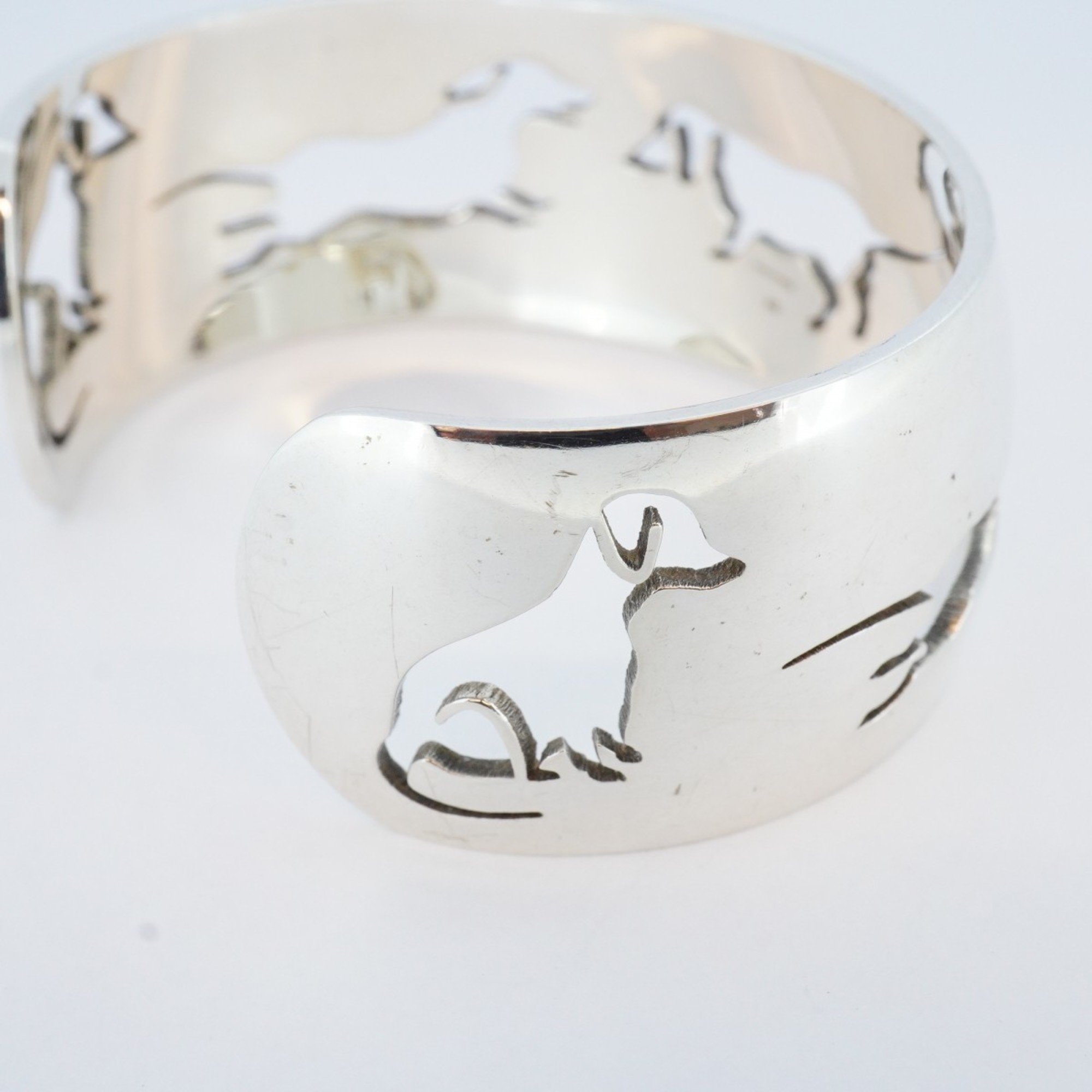 Hermes Bangle Dog Motif Metal Silver Men's Women's