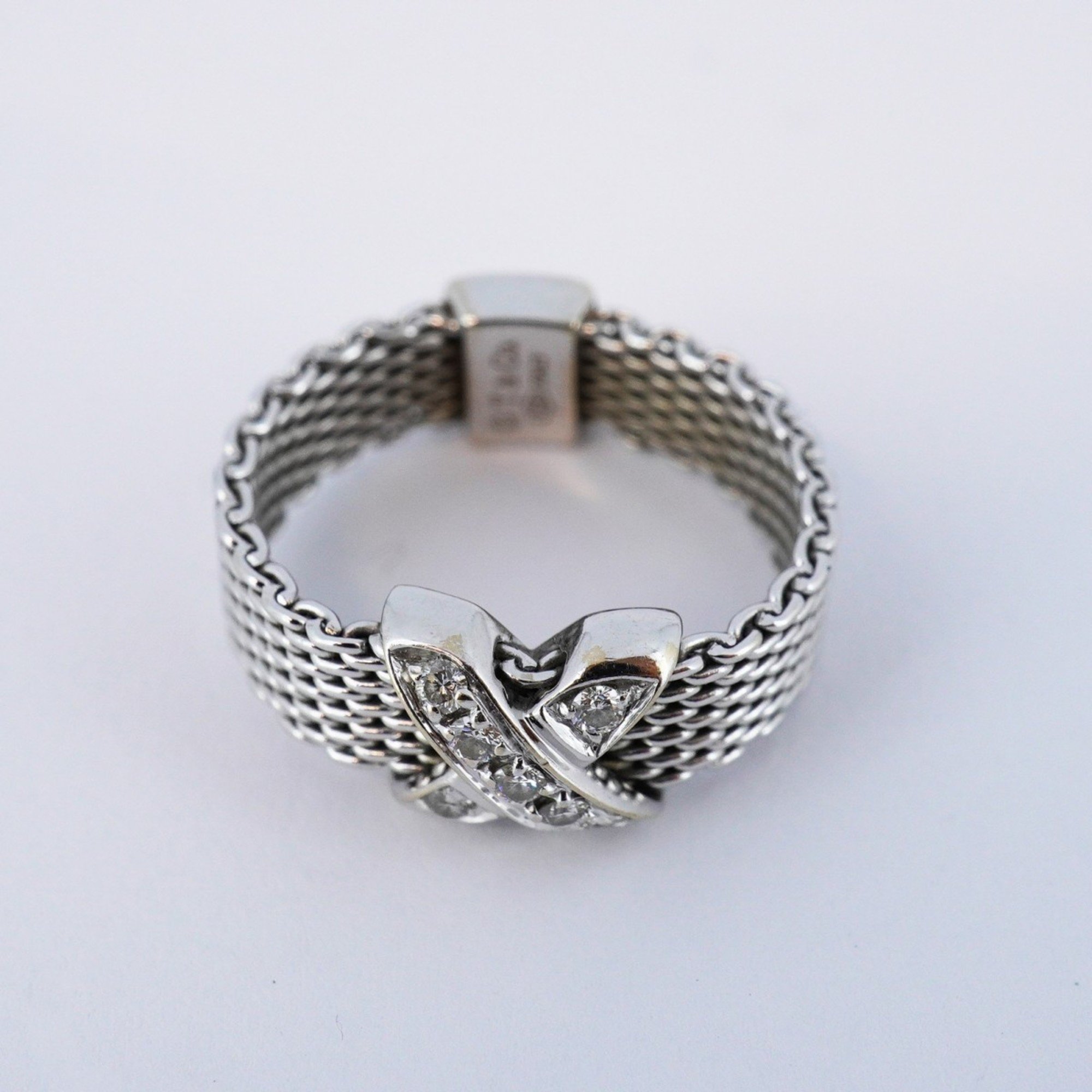 Tiffany Ring Signature Mesh Diamond K18WG White Gold Size 13 Ladies